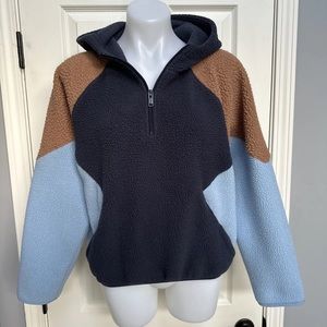 American Eagle Fleece Colourblock Hoodie Quarter Zip Size XL
